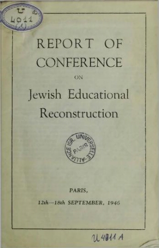 Report of Conference on Jewish Educational Reconstruction